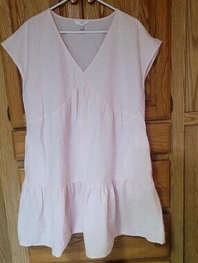 Time & Tru Pink And White Stripe seersucker Dress, Size L